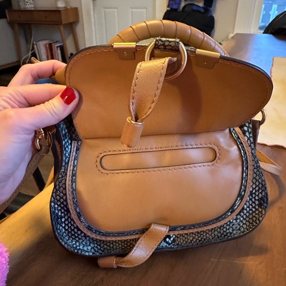 Chloe Marcie Mini Python-Embossed Double-Carry Satchel Bag - Picture 9 of 14